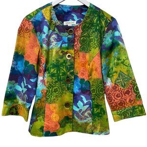 COLDWATER CREEK Womens Jacket Size 10 Boho Multicolor Print  Cotton Blend